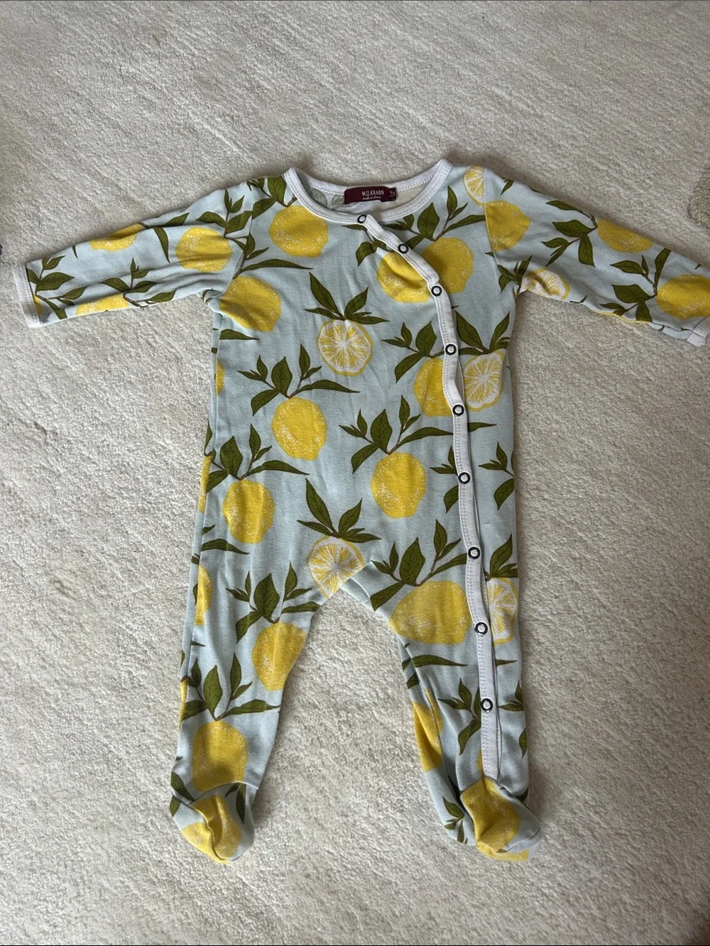 Milkbarn Yellow Lemon Print Footie Pajamas